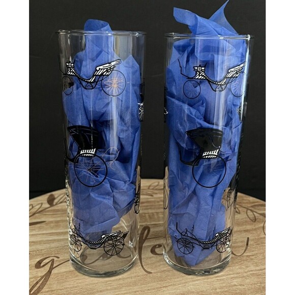 Vtg MCM Libbey Horseless Carriage Highball Collins Glass Retro Barware Lot of 4 - Picture 4 of 6